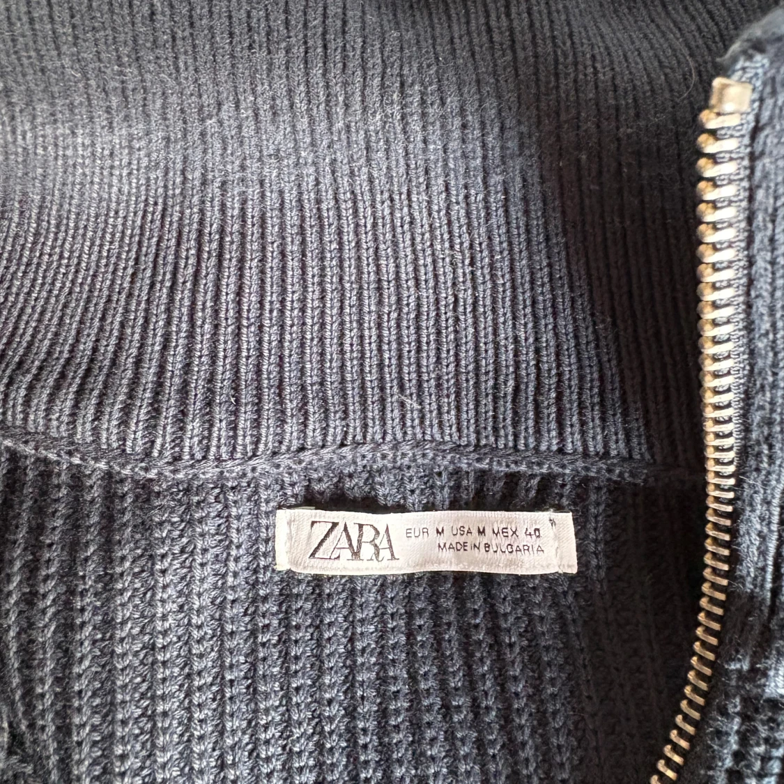 Mörkblå stickad half zip-tröja Zara - 2