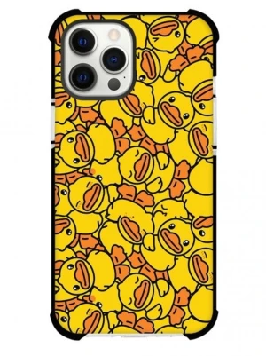 Mobilskal med gult ankmönster - Färgglatt mobilskal med ett lekfullt mönster av gula gummiankor och orange detaljer. Skalet har svarta kanter som ger extra skydd och en cool kontrast till det livliga motivet. Perfekt för dig som vill sticka ut och ge mobilen en unik look.