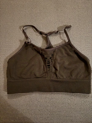 Svart sport-bh med meshdetaljer - Säljer en svart sport-bh med smala axelband och snygga meshdetaljer både fram och bak. Toppen har ett coolt hålmönster i meshpartiet och bred resår nedtill för extra komfort. Perfekt för dig som gillar sportig och trendig stil.