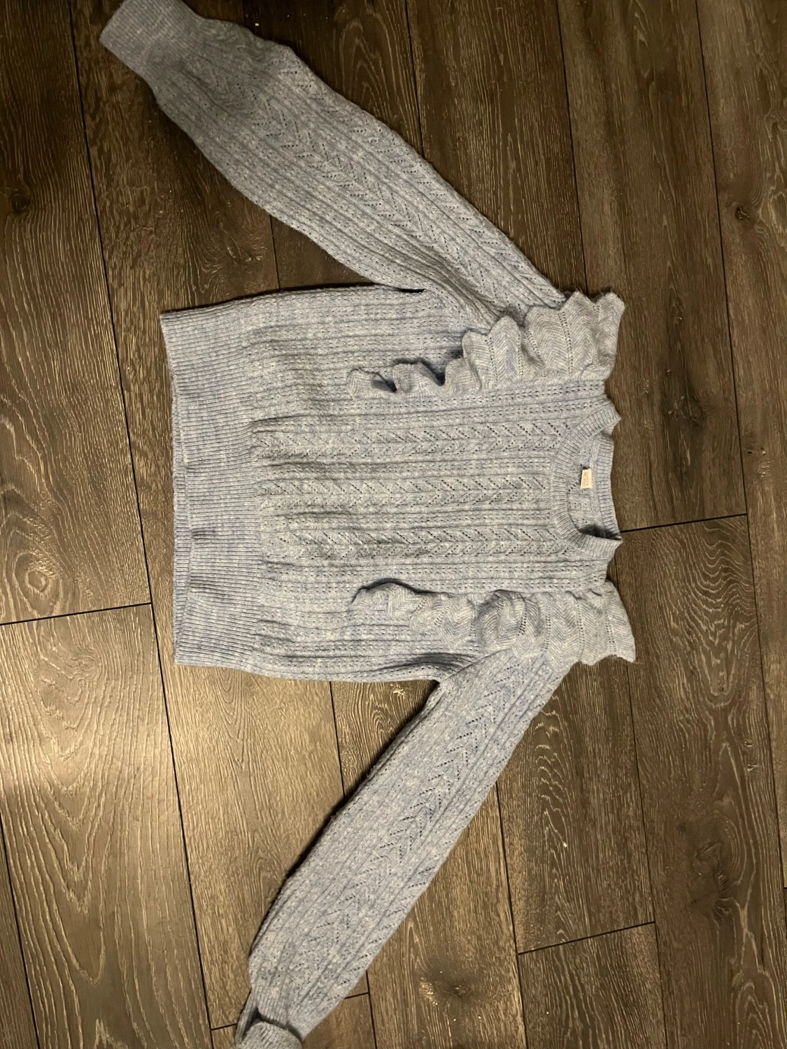 Ljusblå stickad tröja med volanger Lindex - 1