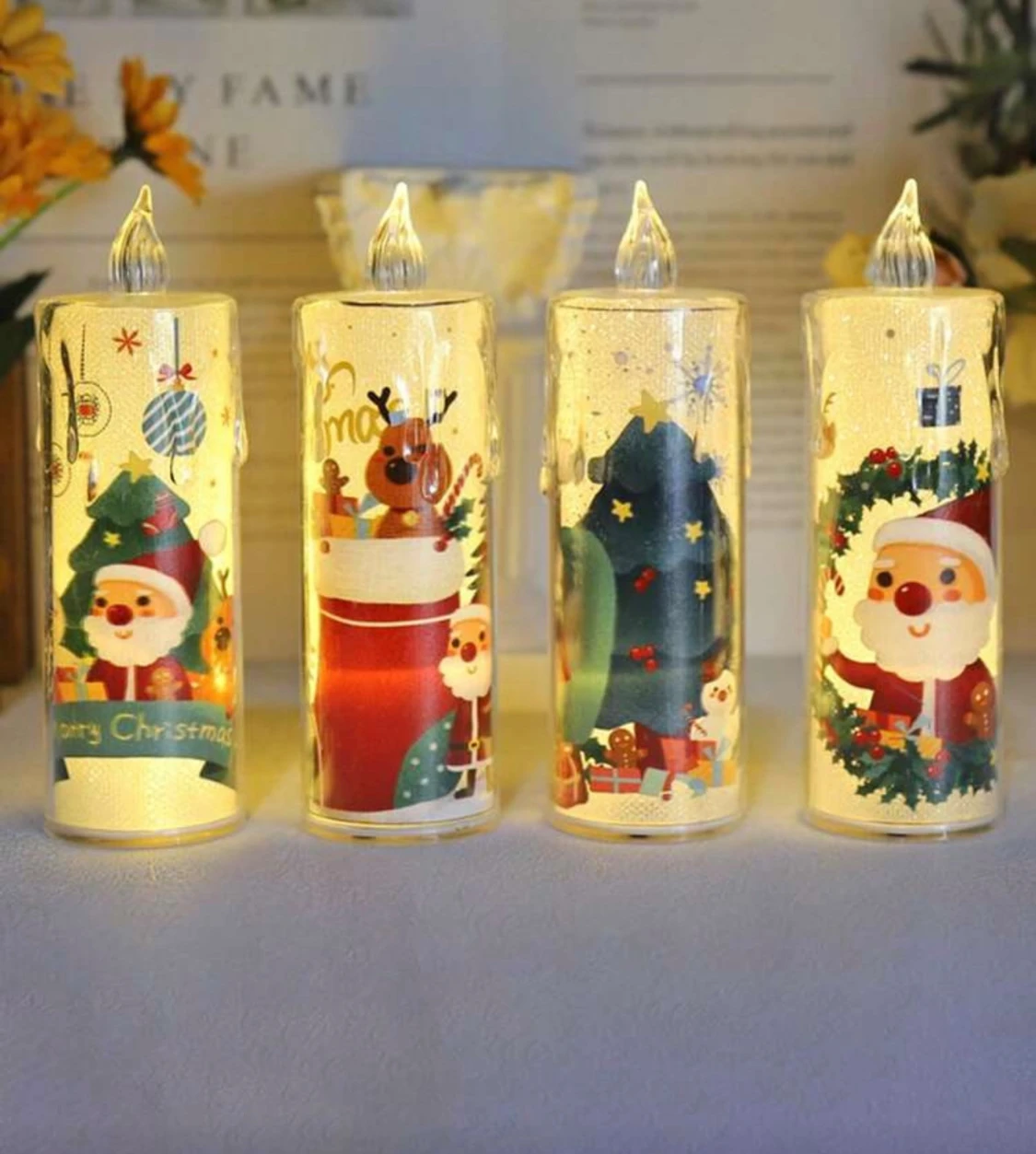 4 st LED Juldekoration Ljus Santa 12cm