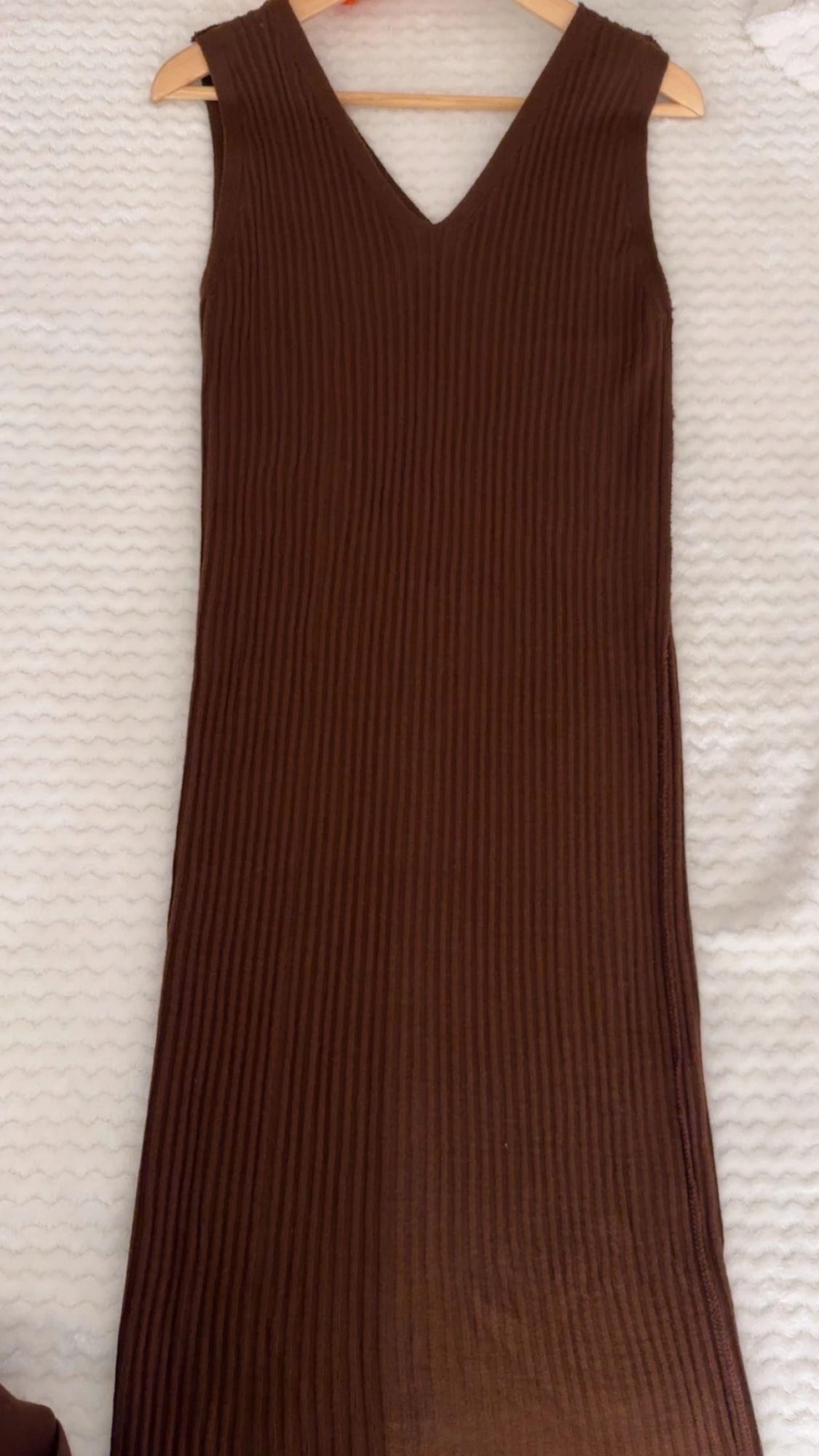 Brun ribbad långklänning med topp - 3