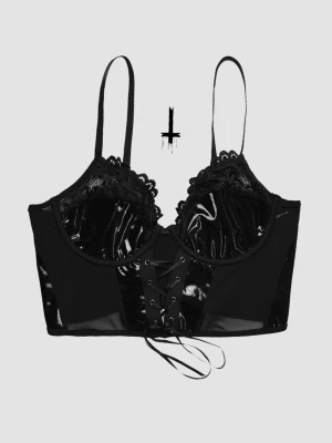 Bralette 🖤 - Drömmig svart bralette med lackdetaljer och snörning! 🖤🥀Endast testad - som ny! ✨Storlek M (klippte bort lappen pga skavde emot) 📏Köp nu 💌