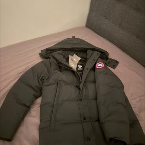 Canada Goose-jacka - Grå Canada Goose-jacka i storlek S som är riktigt skön och Helt ny, perfekt för vintern! Den har en fet pälskrage på huvan som går att ta av, plus  svart förvaringspåse med. Jackan är i grymt bra skick och passar dig som vill ha en snygg och tålig vinterjacka. Hör av dig om du är intresserad!
