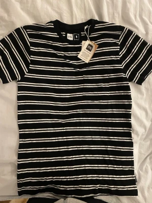 Svartvit randig t-shirt från Dedicated - Svart t-shirt från Dedicated med vita horisontella ränder. Tillverkad i 100% ekologisk bomull och Fairtrade-certifierad. Klassisk passform med rund hals och korta ärmar. Perfekt för en avslappnad och stilren look.