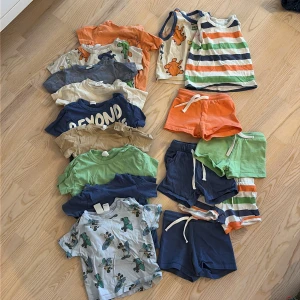 Stort klädespaket  - Ett stort klädespaket med sommarkläder i storlek 74. Plaggen är i fint använt skick. Totalt 9 st T-shirts, 2 linnen och 5 shorts. Priset går att diskutera!