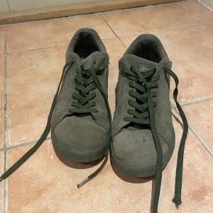 Gröna mocka sneakers från Polo Ralph Lauren - Snygga gröna sneakers från Polo Ralph Lauren med mockaöverdel och matchande gröna snören. Skorna har rund tå, platt sula och Polo-logga på hälen och yttersulan. Perfekt för dig som gillar stilrena och klassiska sneakers med en twist. Sulan är sliten inne. 