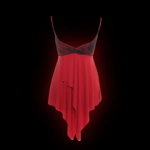 Röd Topp - Säljer en röd linnetopp från Tendance med tunna axelband och spetsdetaljer i svart över bysten. Toppen har en asymmetrisk, flödande nederdel och broderade blommor framtill. Perfekt för dig som vill sticka ut med en unik och feminin look.