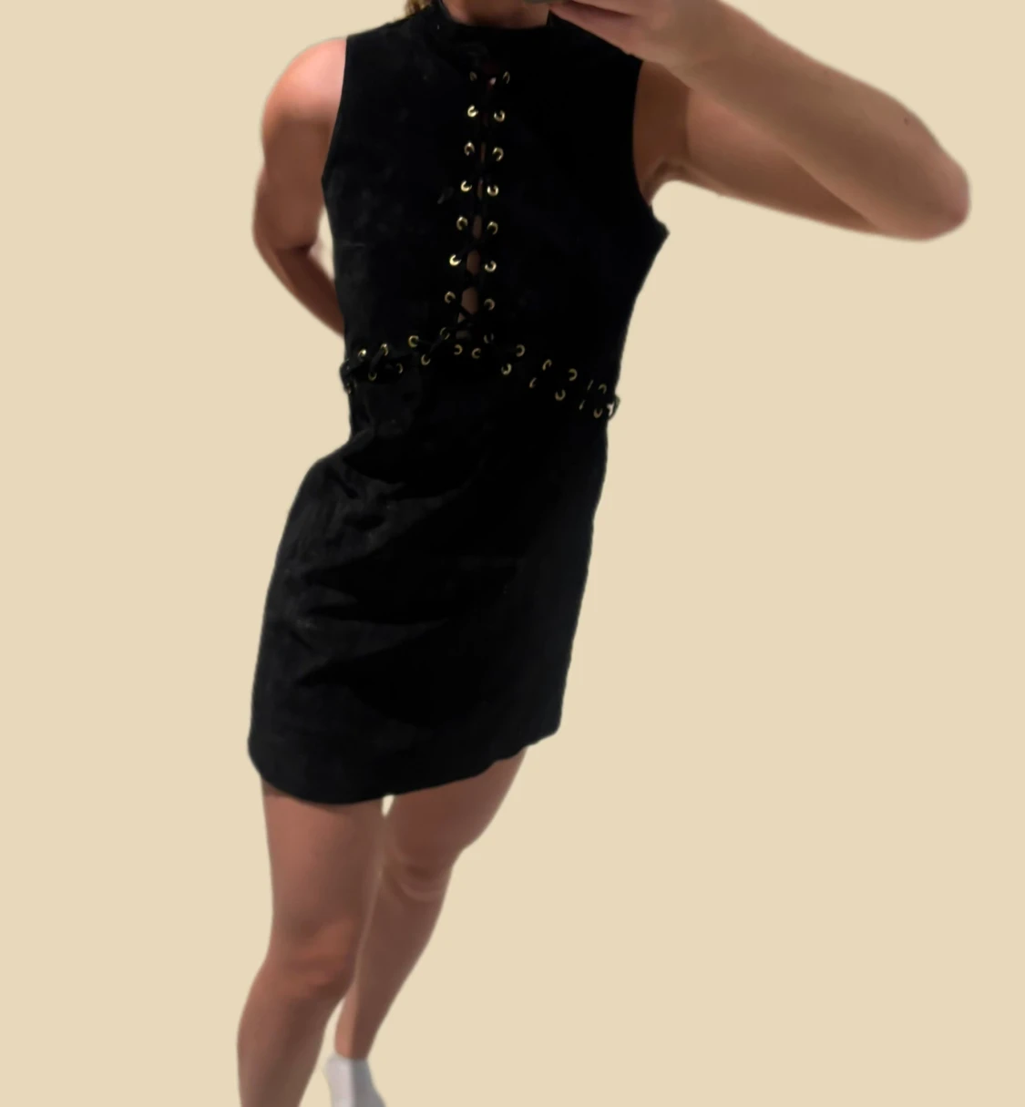 Äkta mockaklänning med snörning brun - 2