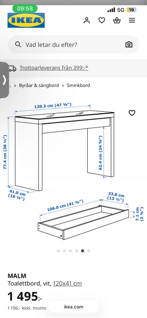 SMINKBORD PRIS DISKUTERAS  - Malm smink bord från ikea i bra skick, inga prickar osv. För fler bilder kontakta titeln 