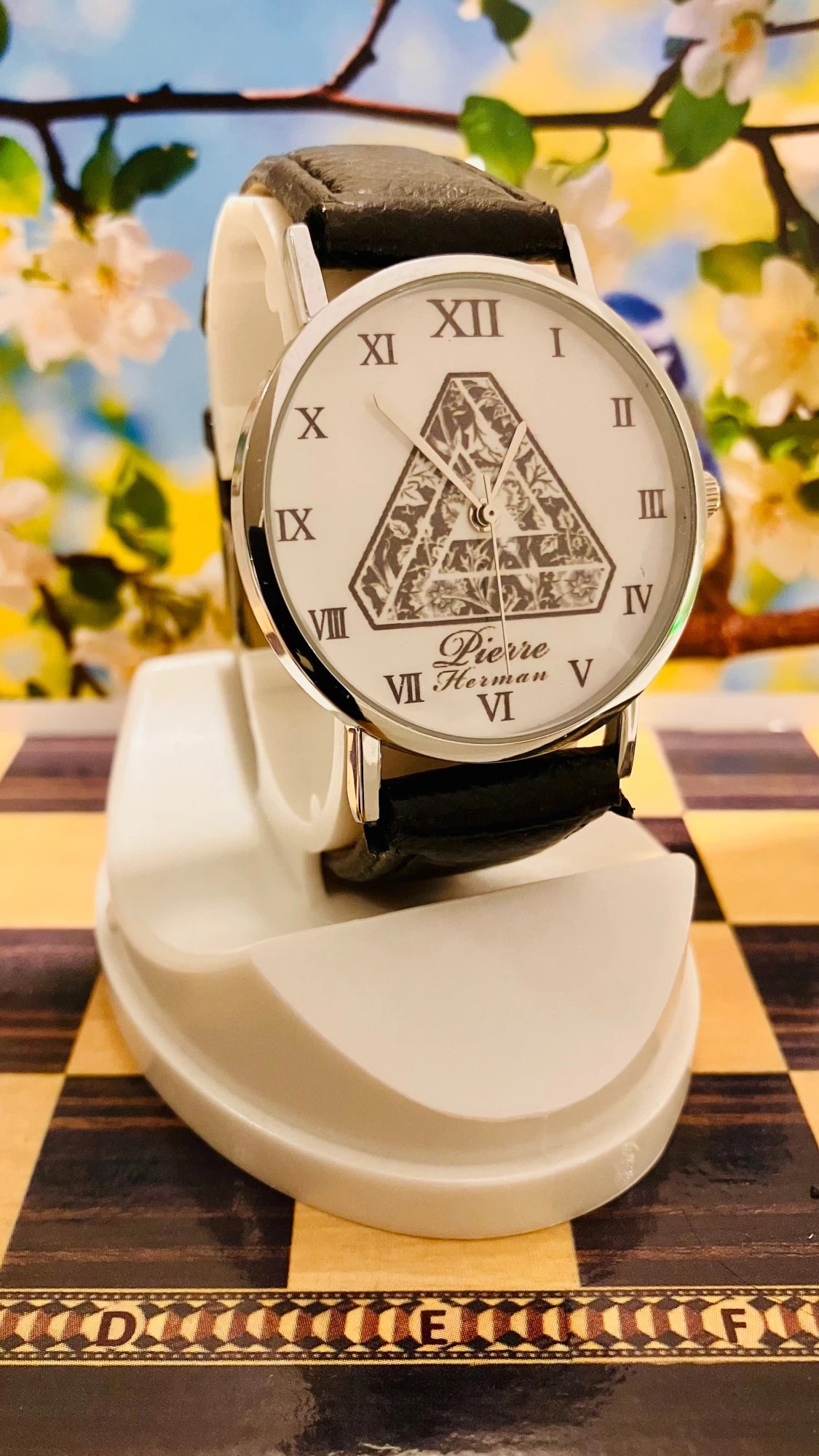 Pierre Herman Silver klocka med svart läderband - 5