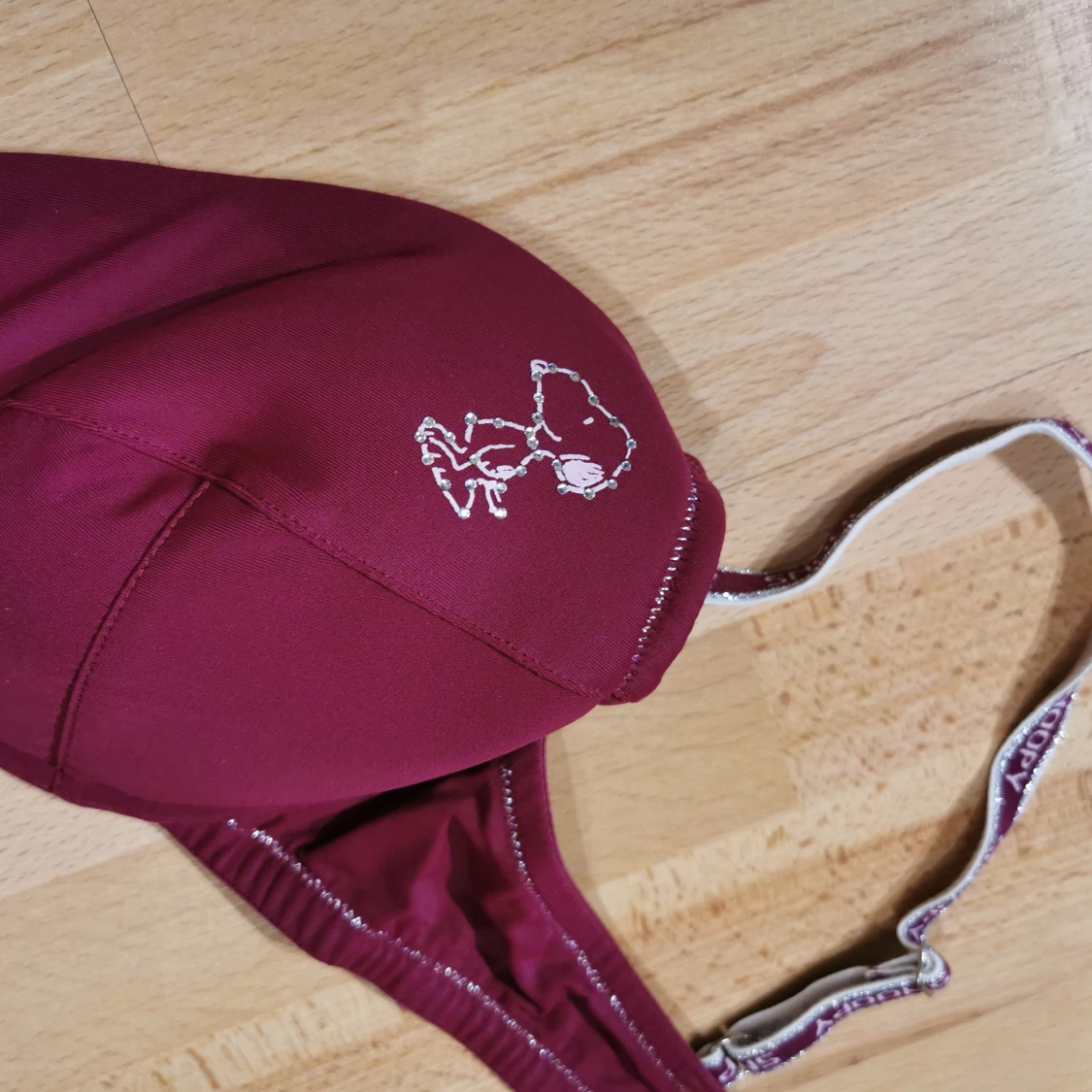 Vinröd Snoopy bh med broderi - 3