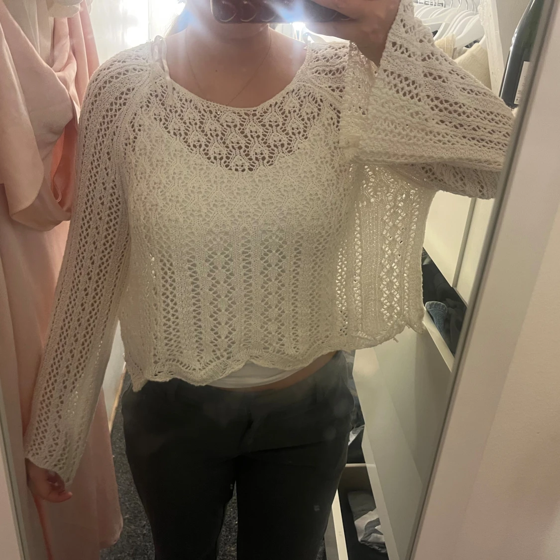 Vit virkad croppad blus - 2