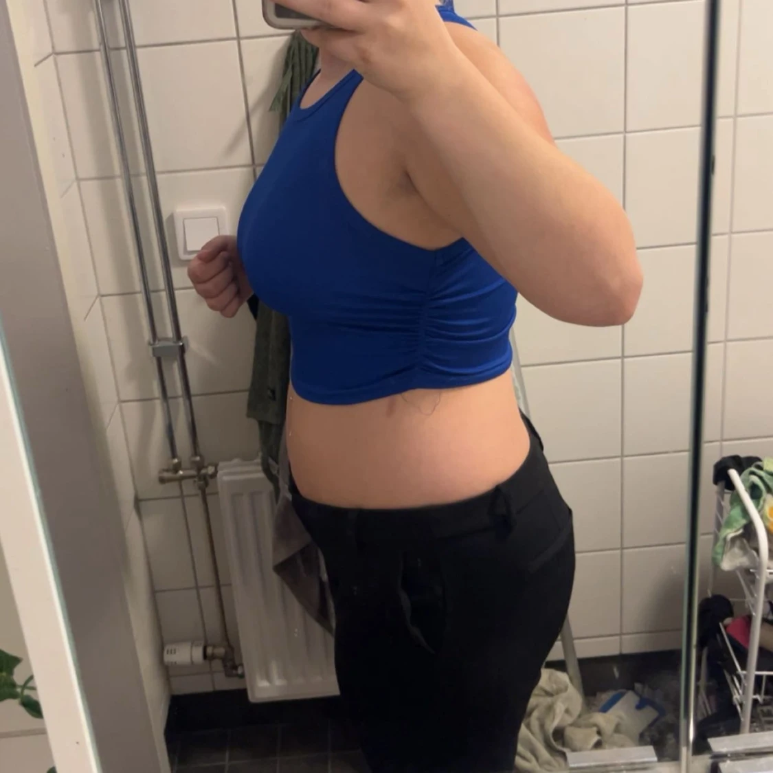 Blå croppad linnetopp - 1