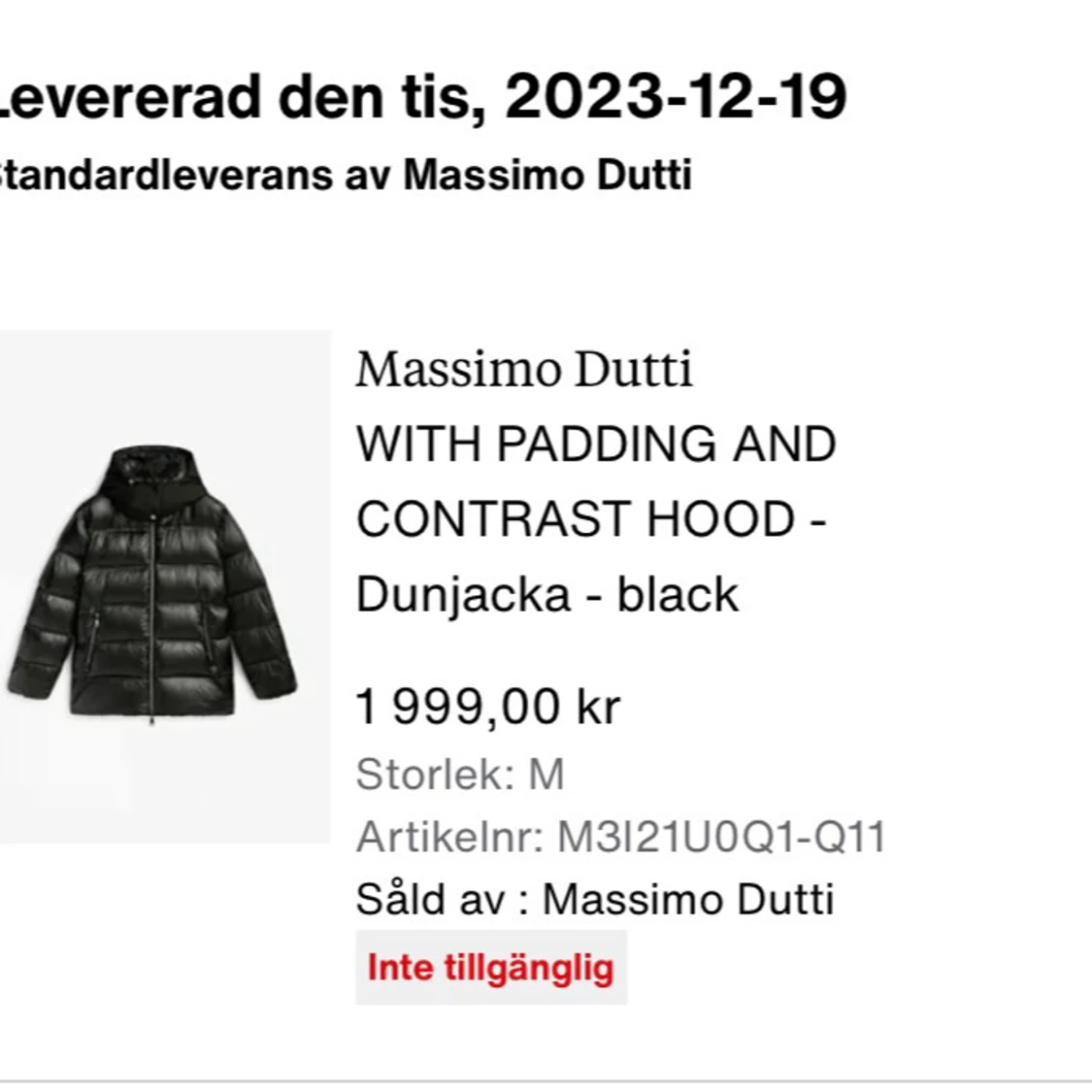 Svart dunjacka Massimo Dutti M - 1