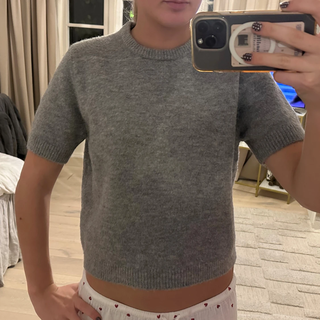 Grå stickad kortärmad tröja Zara - 1