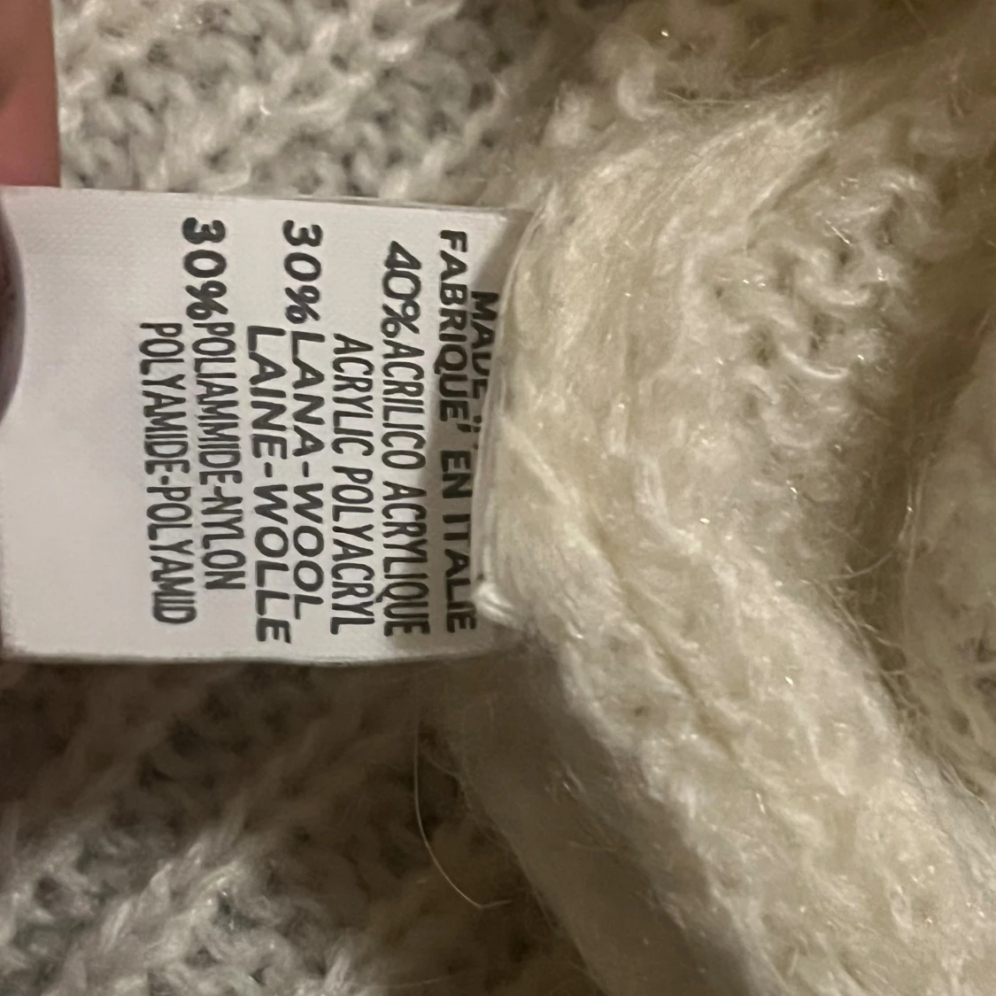 Vit stickad polotröja med vida ärmar i ullmix - 4