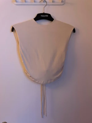 Topp från Avora (S) - Säljer en beige croppad topp från Avora  med öppen rygg och snygg snörning baktill. Toppen är ärmlös och har en stilren, rund halsringning samt knappar i nacken. Perfekt för dig som gillar minimalistisk design och vill ha något som sticker ut. Storlek S