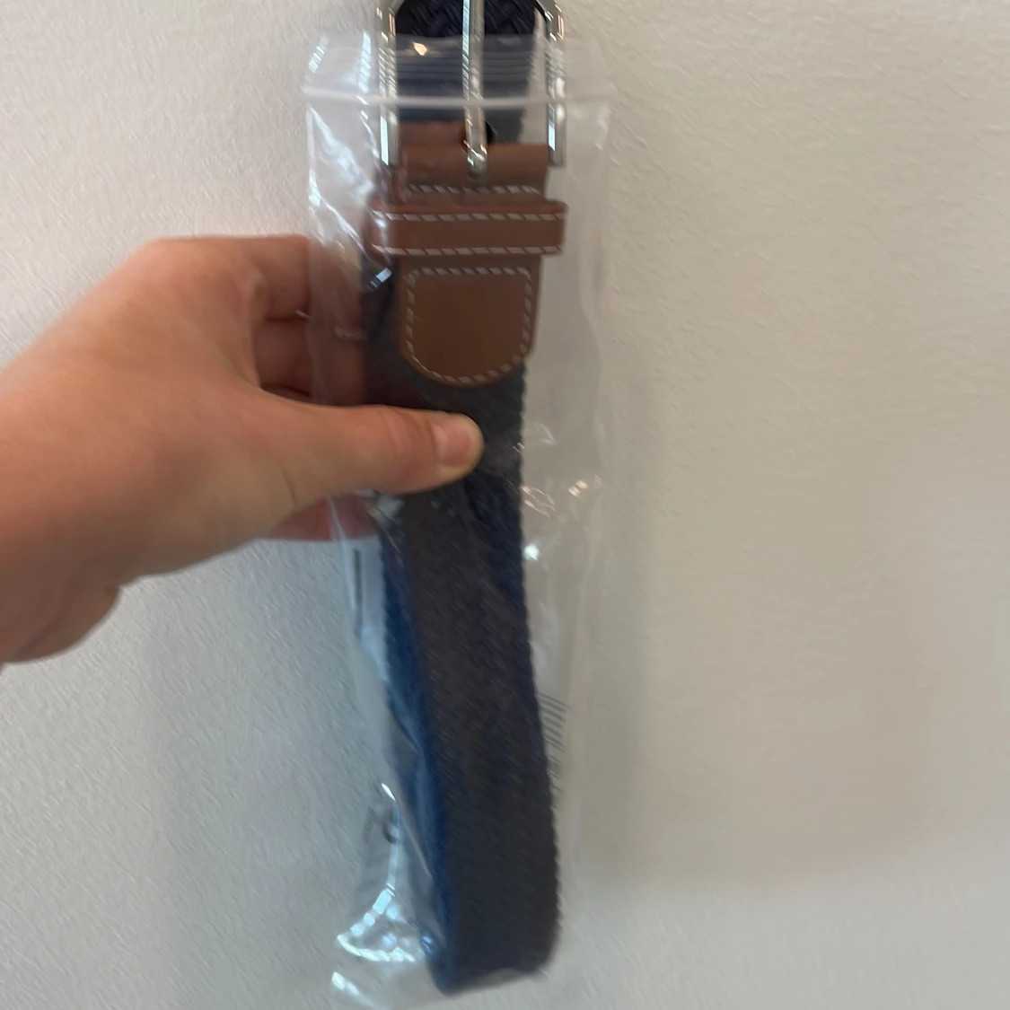 Mörkblå flätad bälte med skinn - 2