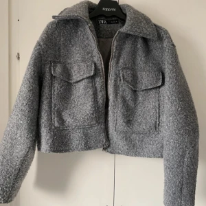 Grå teddyjacka från Zara, storlek S - Säljer en grå teddyjacka från Zara i storlek S. Jackan är croppad med två stora bröstfickor, dragkedja framtill och klassisk krage. Enkel och stilren design som passar till det mesta.