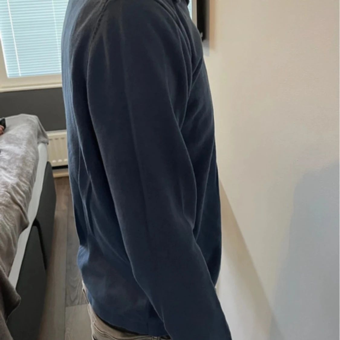 Mörkblå långärmad pikétröja - 3