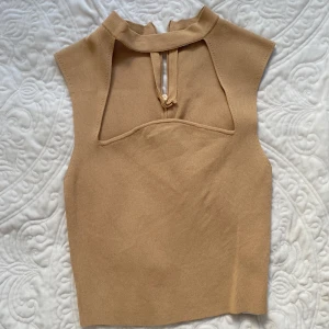 Beige ärmlös med cutout topp från Zara - Snygg beige ärmlös topp från Zara med hög hals och cool cut out-detalj framtill. 