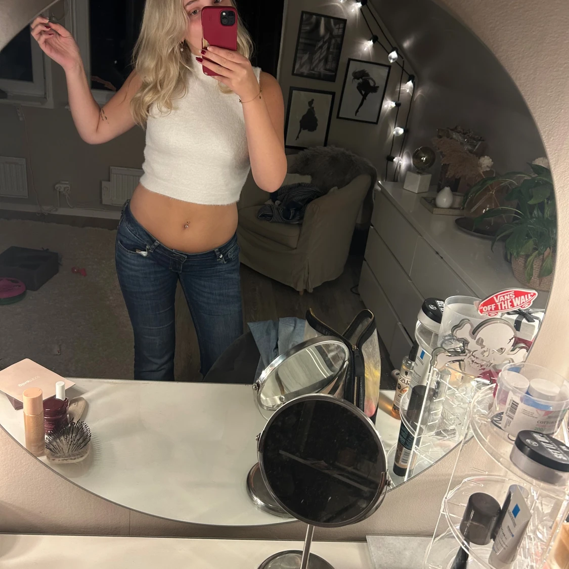 Vit stickad polo topp