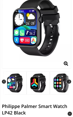 Philippe Palmer Smart Watch LP42 Black - Philippe Palmer LP42 Smart Watch med silikonarmband, IP67 vattenskydd, pulsmätare, pulsoximeter, samtal via Bluetooth, sportlägen, sömnövervakning och utbytbara urtavlor. Komplett med laddkabel och bruksanvisning. Mycket gott skick, inga synliga defekter.