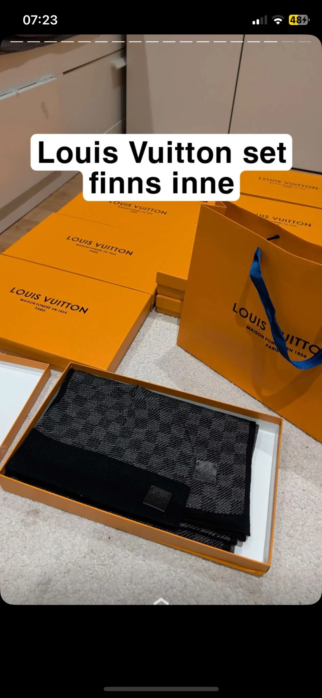 Louis Vuitton mörkgrå rutig halsduk - 4
