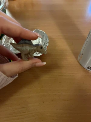 Besvikelse  - Bilderna visar en liten dinosauriefigur i plast, troligen en leksak eller samlarfigur. Den är brun och grå med detaljerad struktur och ser ut att vara i gott skick utan synligt slitage eller defekter. Perfekt för samlare eller som leksak till barn.