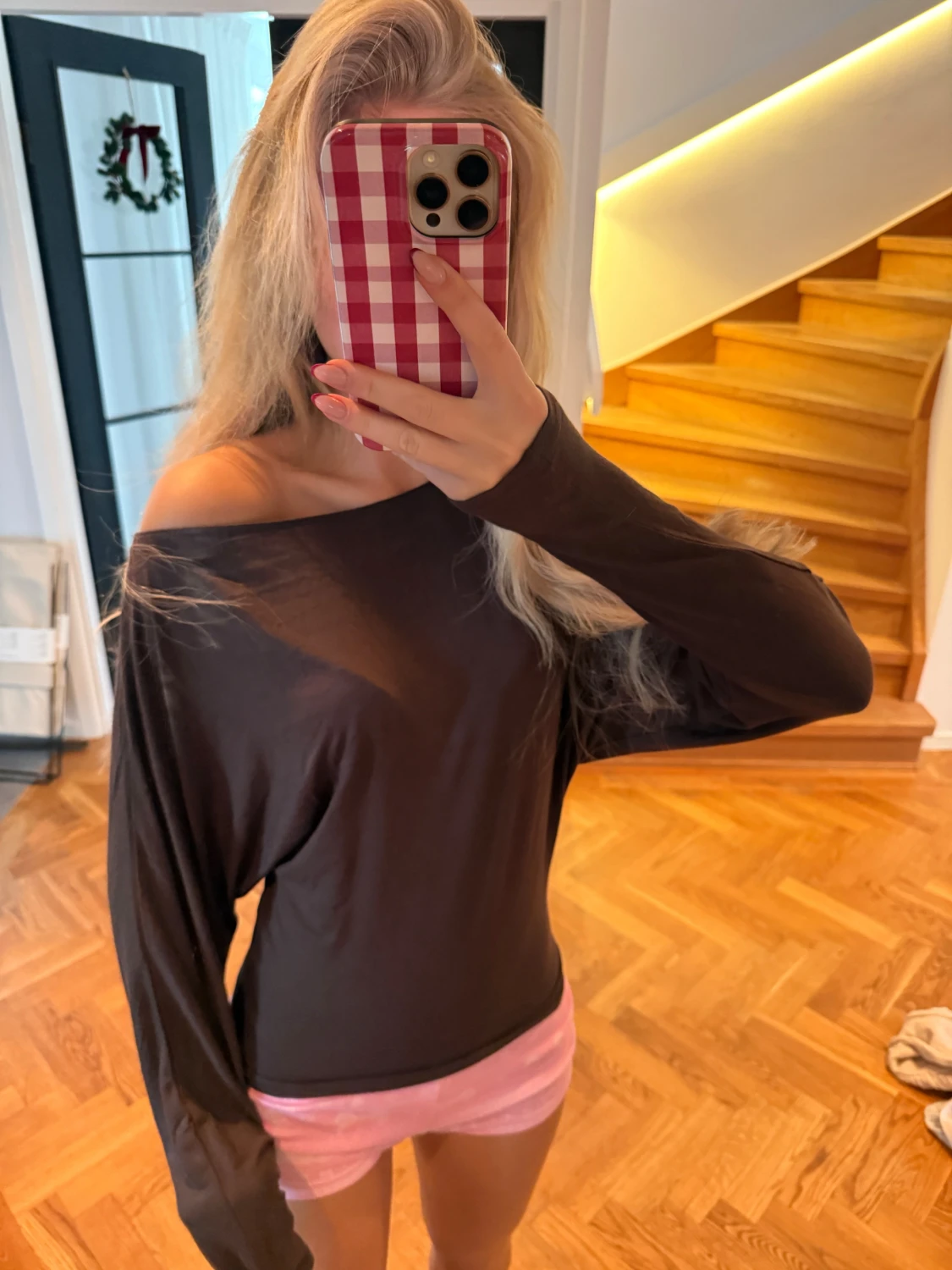 Brun offshoulder långärmad topp - 3