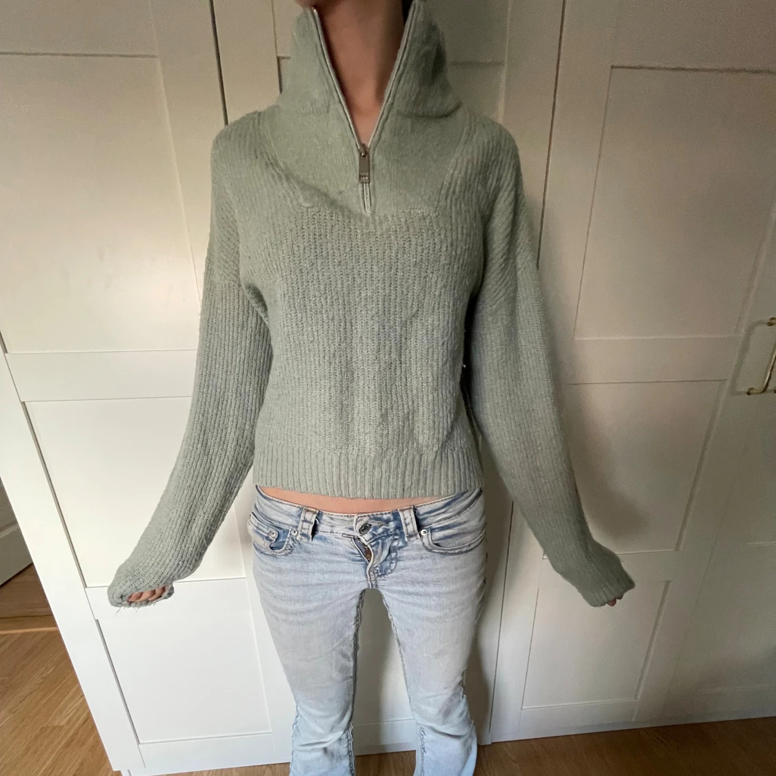 Turkos stickad half zip-tröja Kappahl