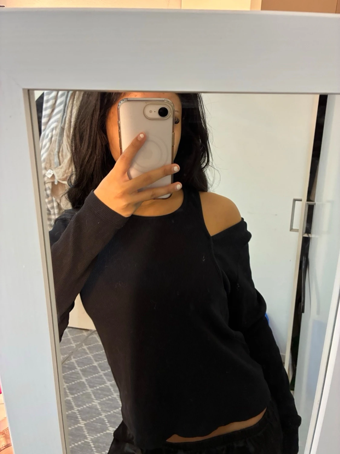 Svart offshoulder ribbad topp - 1