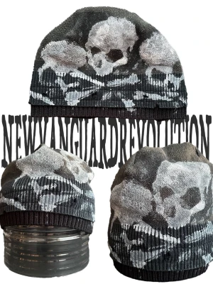 NVR Skull Beanie — 1 of 1 - instagram: @newvanguardrevolution  NVR Skull Beanie — 1 of 1 Handmade in Stockholm from reclaimed sweatshirts Hand-printed skull Relaxed fit 