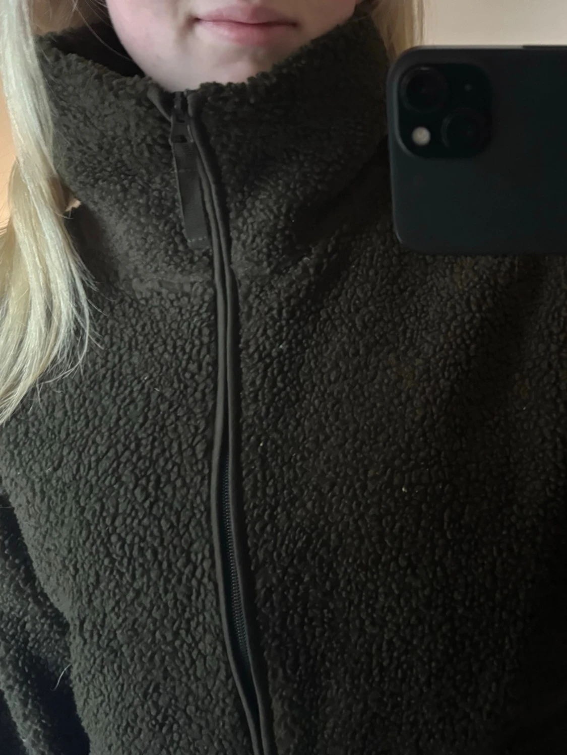 Mörkgrön teddyjacka med dragkedja - 3