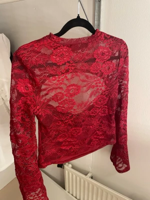 Röd spetsblus med lång ärm - Säljer en såå snygg röd spetstopp . Kommer bara inte till användning. 