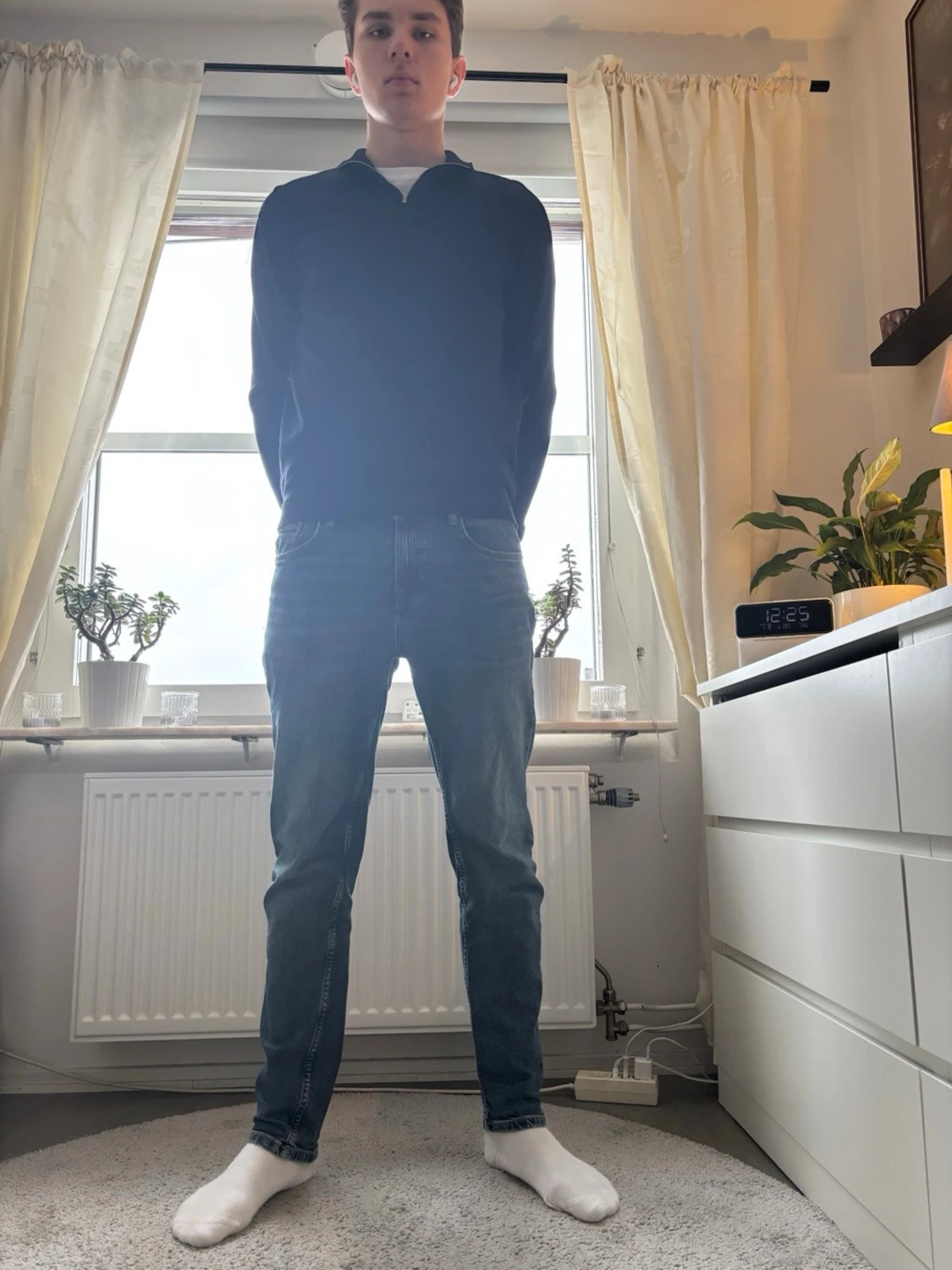 Mörkblå långärmad half zip-tröja - 1