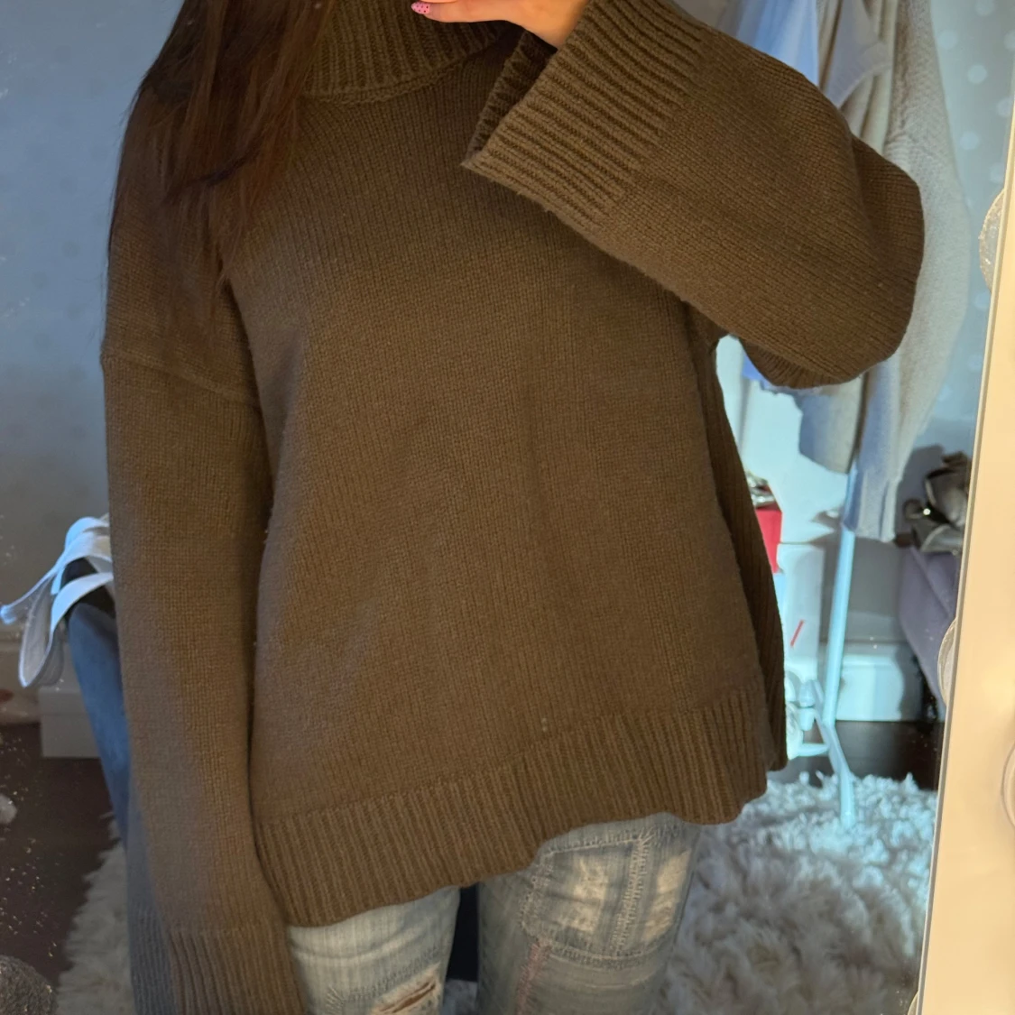 Oversized mörkgrön polotröja - 1