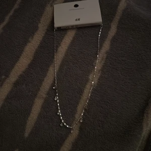 Silverfärgat halsband  H&M - Stilrent silverfärgat halsband från H&M med små glittriga hängen längs kedjan. Halsbandet är tillverkat av 79% återvunnet mässing och har en tunn, elegant kedja som ger en modern vibe.