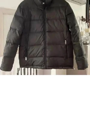 Svart dunjacka L - Säljer en svart dunjacka  med hög krage och dragkedja framtill. Jackan har en quiltad design och två fickor med dragkedja på sidorna. Perfekt för kalla dagar och riktigt snygg till streetwear-stilen.