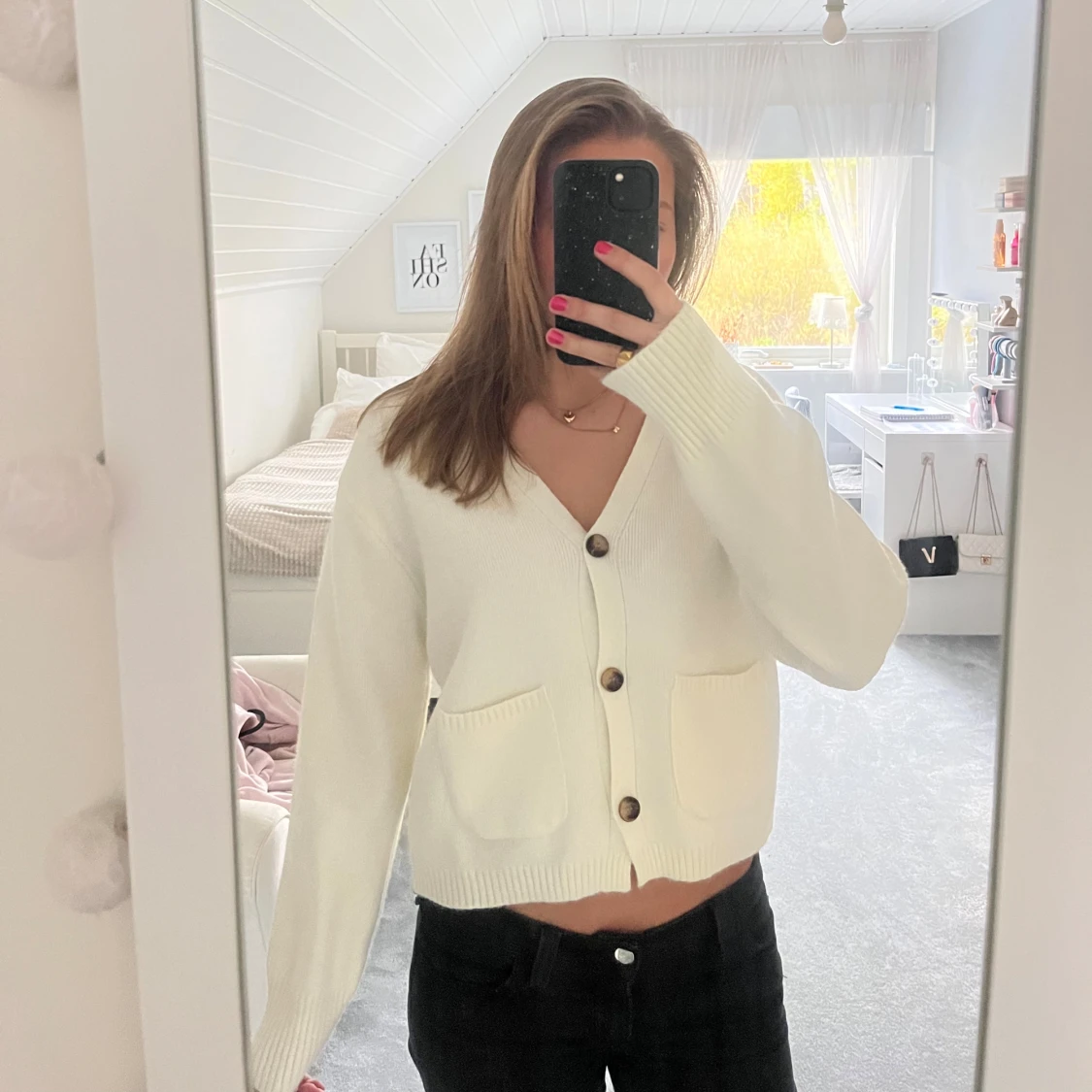 Vit croppad kofta med fickor - 1