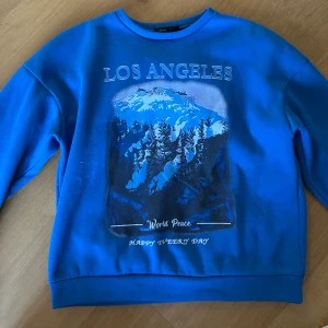 Blå sweatshirt med Los Angeles-tryck - Blå sweatshirt från Shein med stort tryck av snöiga berg och skog