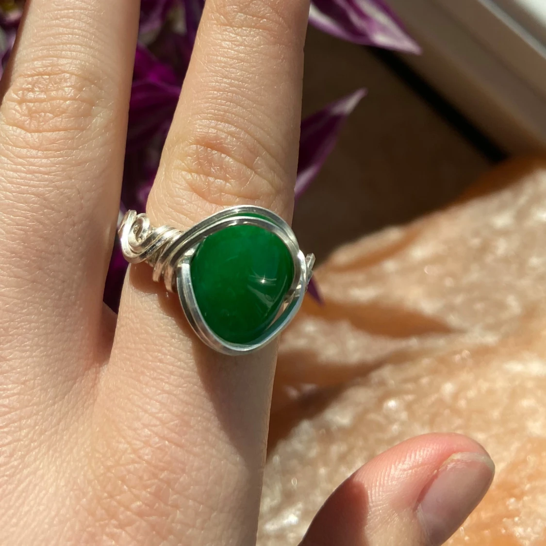 Silverring med grön sten - 1