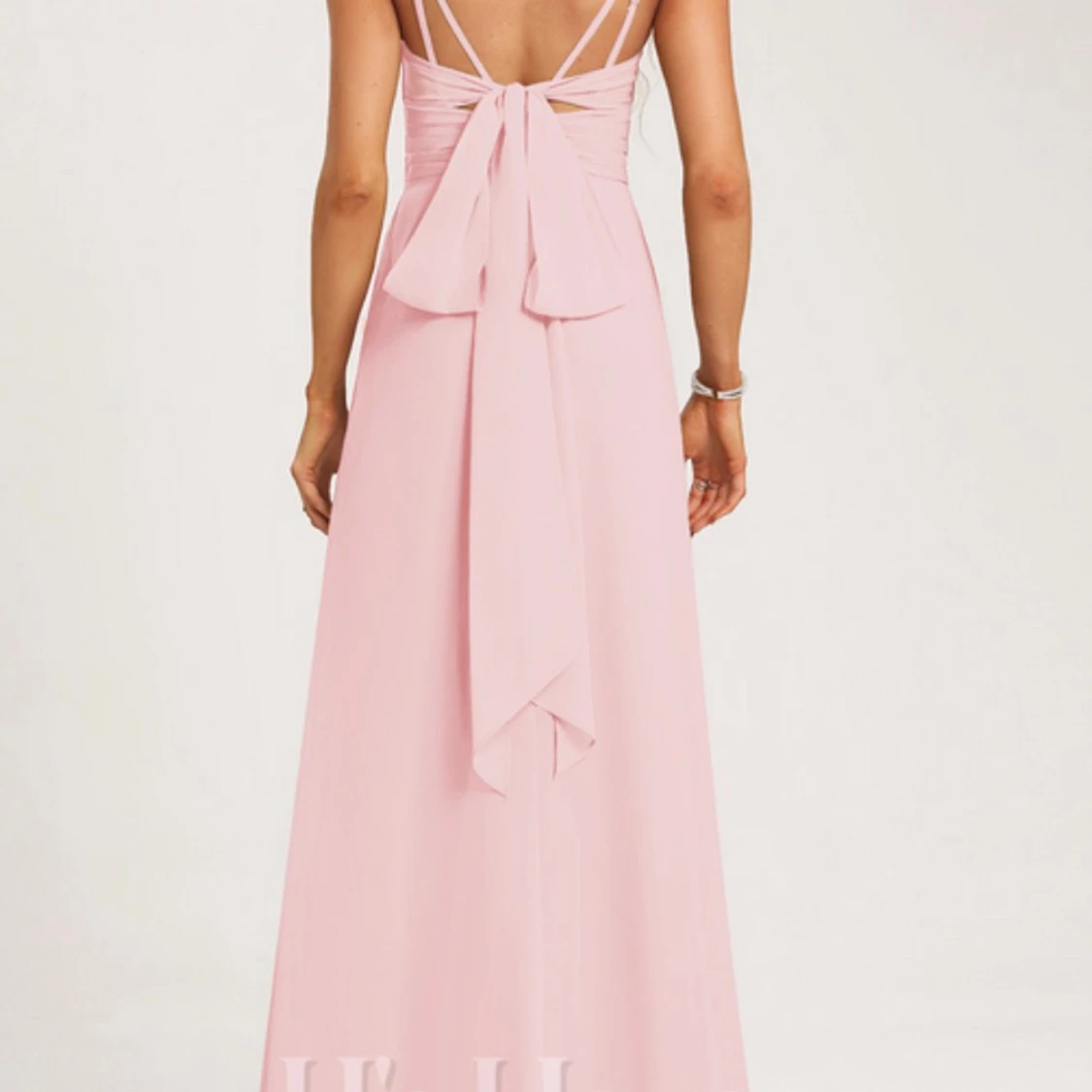 Ljusrosa långklänning med rosett - 1