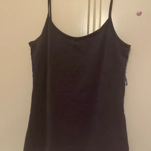 Svart linnetopp med smala axelband - En enkel svart linnetopp med smala axelband och rundad halsringning. Toppen är ärmlös och har en rak, loose passform. Materialet känns mjukt och lätt, troligen bomull eller polyester. Perfekt för varma dagar eller att styla lager på lager.