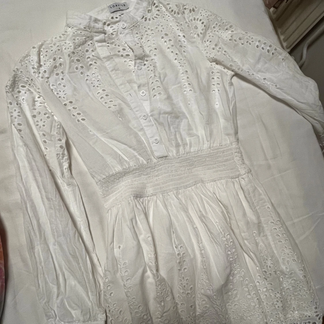 Vit broderad kortklänning Loavies  - 3