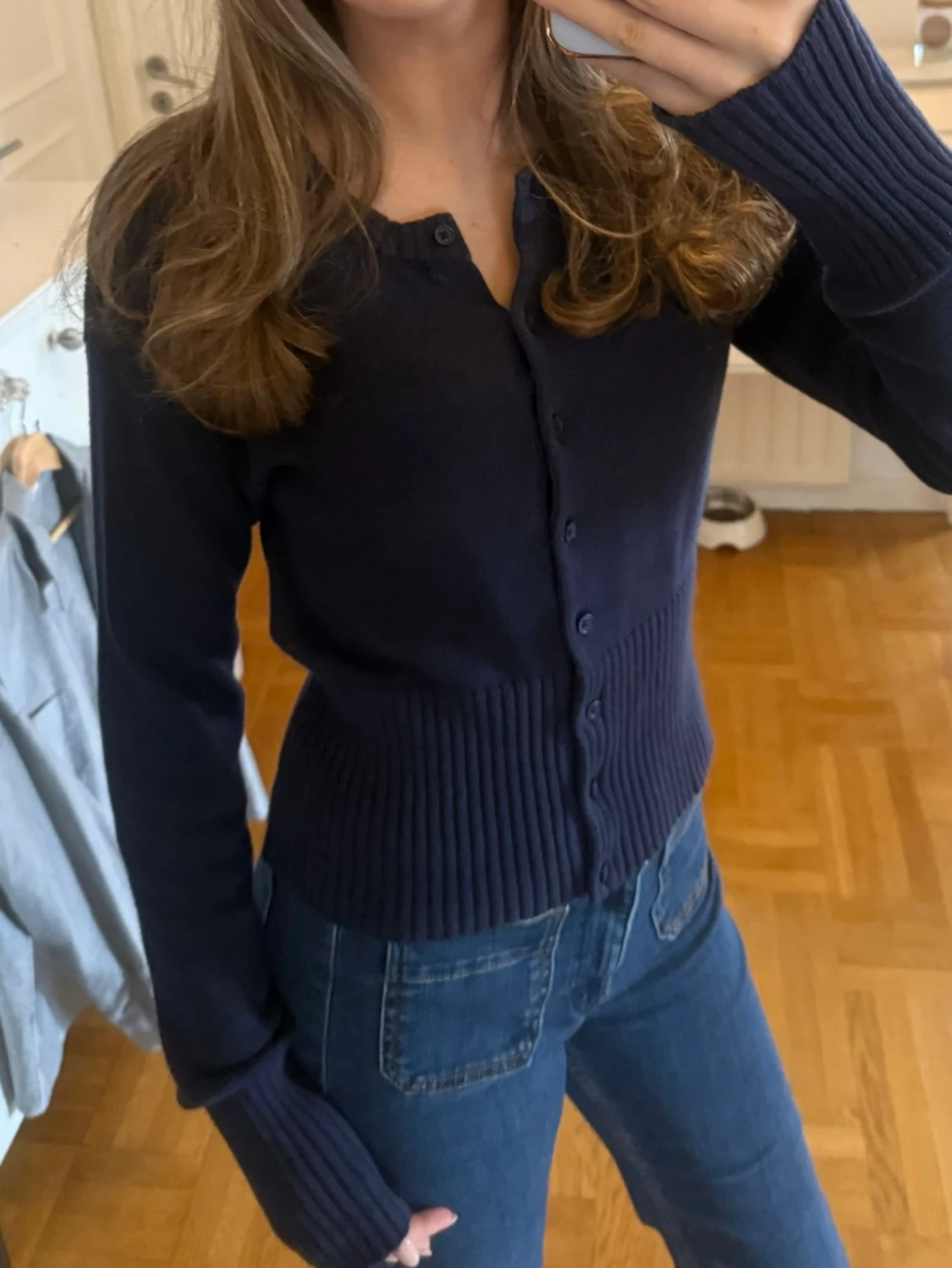 Mörkblå ribbad kofta - 2