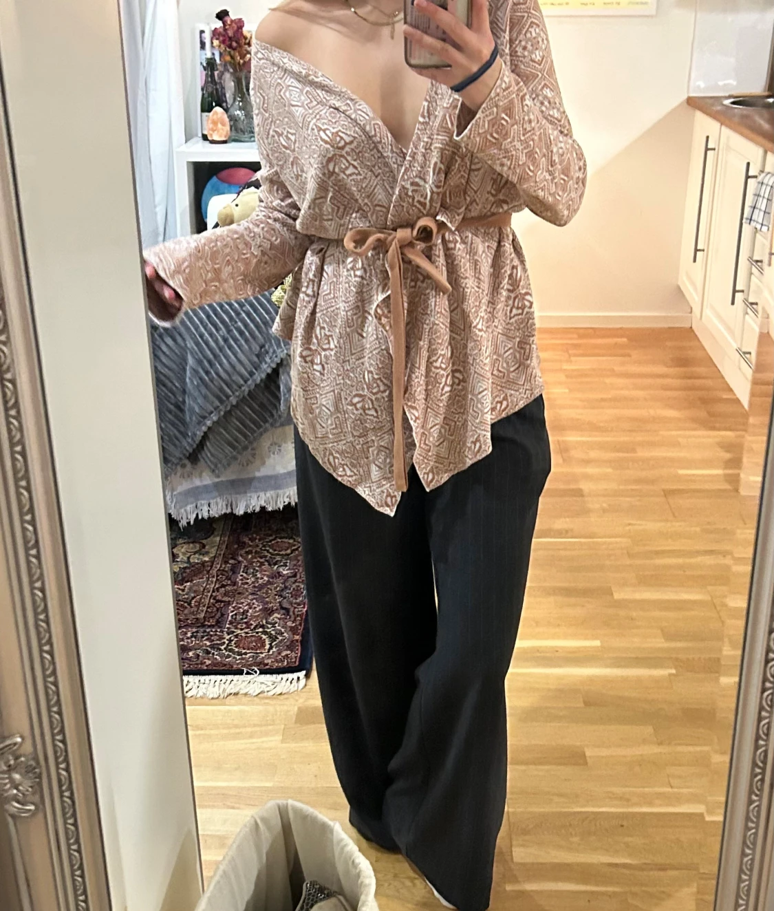 Odd Molly beige mönstrad kofta med bälte - 5