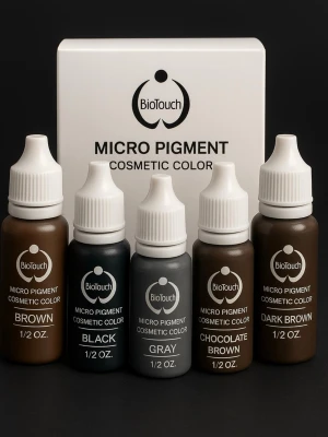 5 st BioTouch Micro Pigment färgkit 150 ml  för permanent makeupartist  - ☀️Säljer ett set med fem flaskor BioTouch Micro Pigment Cosmetic Color i nyanserna brun, svart, grå, chokladbrun och mörkbrun. Perfekt för ögonbryn eller din eyeliner. Flaskorna är små &  smidiga med vita skruvkorkar och tydlig märkning på etiketten. Nya flaskor* skickas  med en  box. 🫶