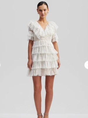 Vit spetsklänning med volanger - Säljer denna dösnygga klänning från By Malina! Köpt här på plick och endast använt en gång på min student i somras, ser helt ny ut! Kunde inte ha varit mer nöjd över denna klänning till studenten, inte för kort men ändå såå snygg! Nypris 2800 kr! 💕💕